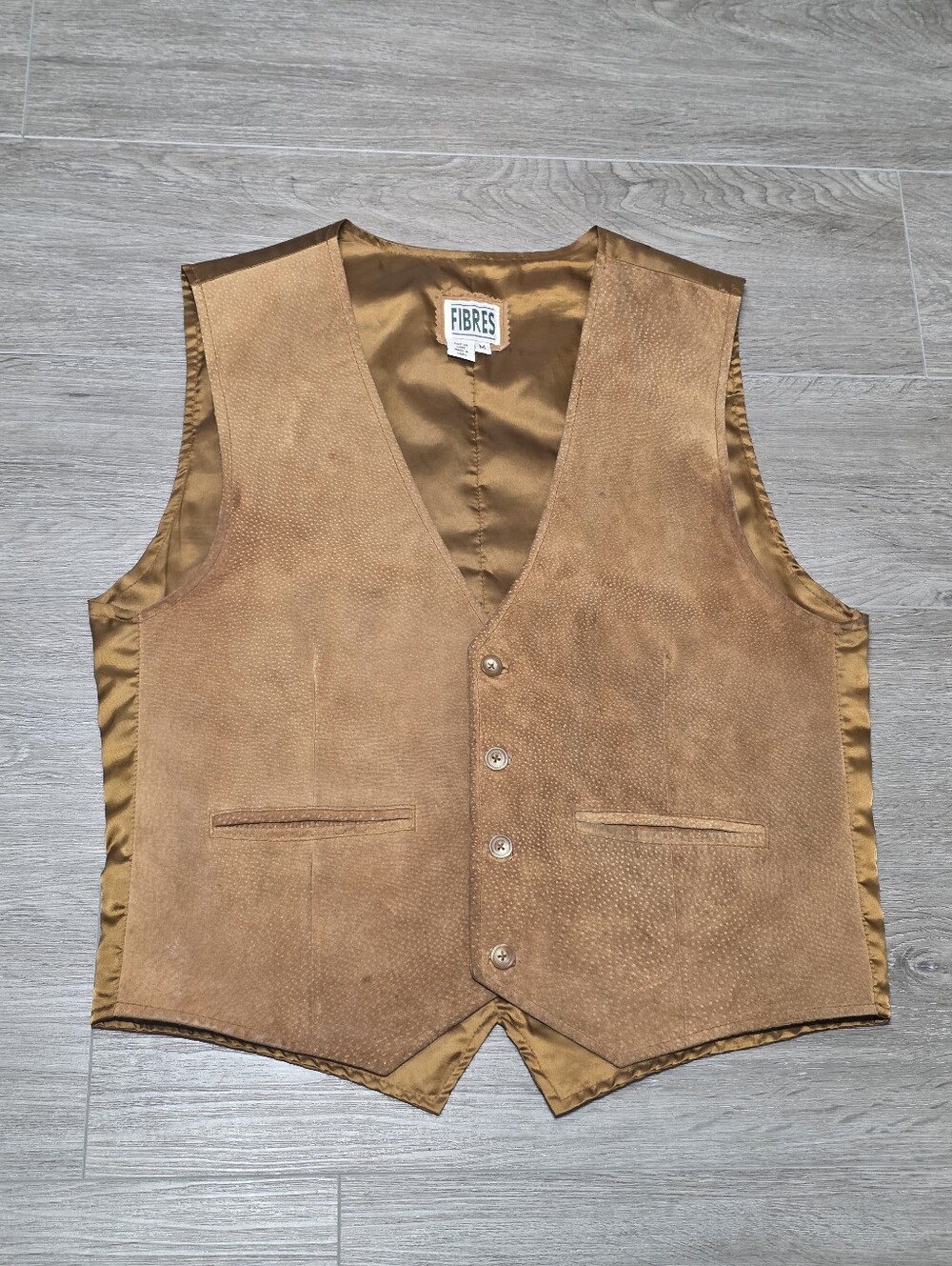 Vintage FIBRES Suede Leather Vest Mens Sz M Waistcoat Western BoHo Cowboy